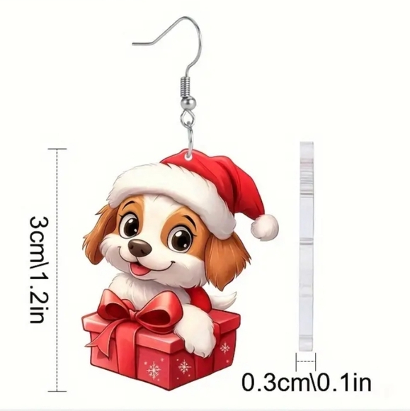 Adorable Christmas Acrylic Dangle Festive Dog Earrings. NWOT - Picture 3 of 4